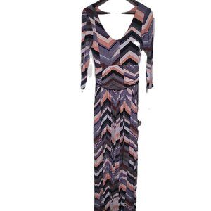 Maeve Chevron Maxi Dress Medium Long Sleeve V-Neck Stretch Anthropologie